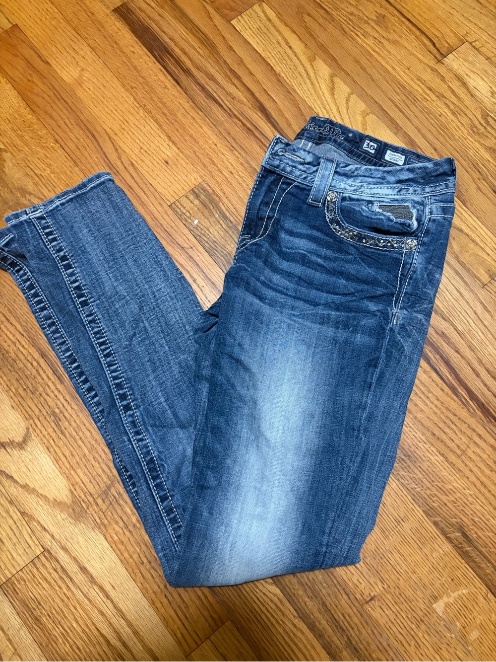 Miss Me Dark Blue Skinny Jeans with Fading